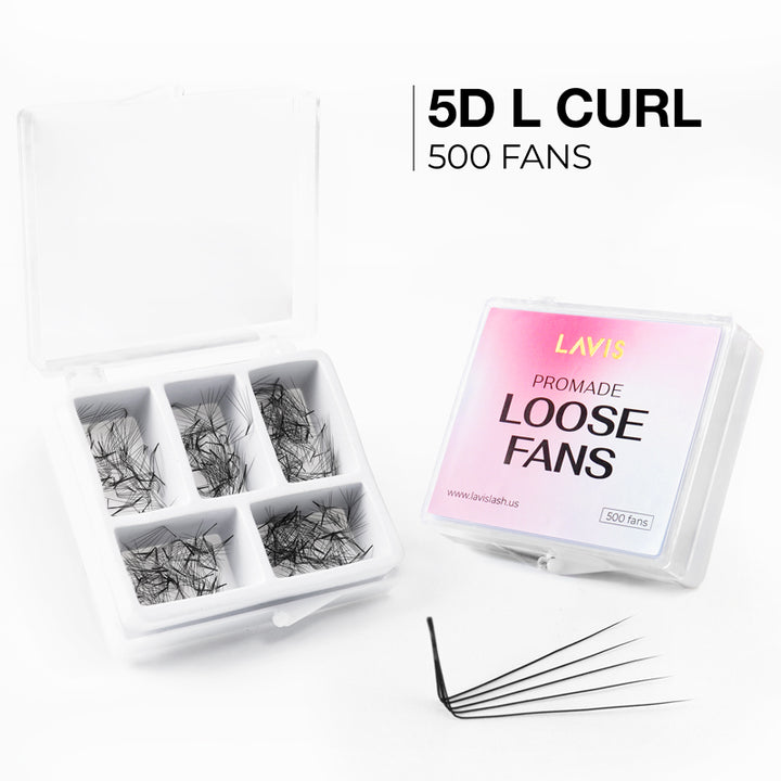 LAVISLASH Promade Fans Loose 5D | 0.07 | L curl | 8-16mm | 500 FANS Promade Natural Fans Eyelashes Extensions | Handmade Individual Lashes of Mink Lashes