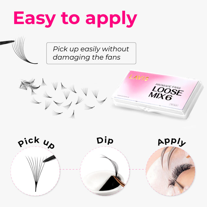 8D Mix 6in1 LAVISLASH 1000 Promade Loose Fans Natural Eyelashes Extensions | Loose Mix 6 Fan from 3D to 16D Handmade Individual Lashes | 0.05  0.07 Thickness of Mink Lashes | C CC D Curl. Lavislash