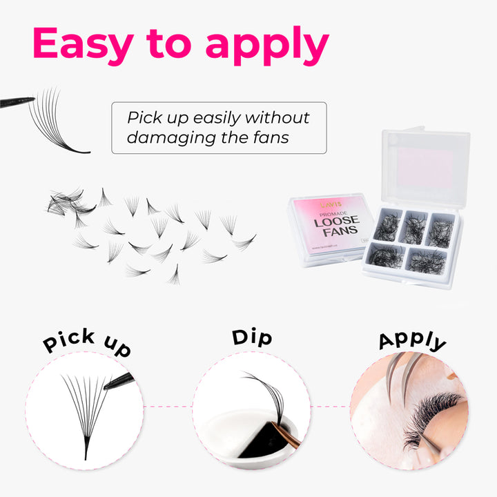 LAVISLASH Promade Fans Loose 6D | 0,07 | L curl | 8-16mm | 500 FANS Promade Natural Fans Eyelashes Extensions | Handmade Individual Lashes of Mink Lashes