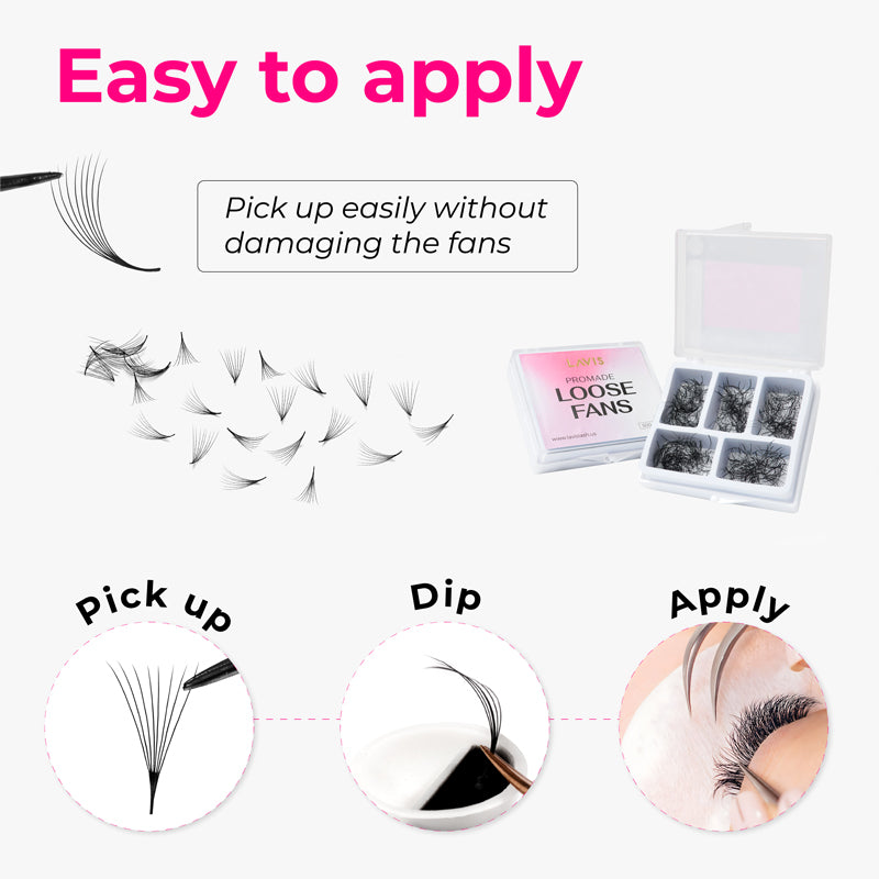 LAVISLASH Promade Fans Loose 5D | 0.07 | L curl | 8-16mm | 500 FANS Promade Natural Fans Eyelashes Extensions | Handmade Individual Lashes of Mink Lashes
