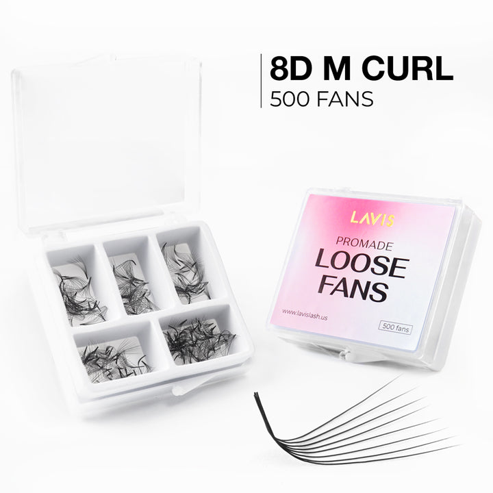 LAVISLASH Promade Fans Loose 8D | 0,07 | M curl | 8-16mm | 500 FANS Promade Natural Fans Eyelashes Extensions | Handmade Individual Lashes of Mink Lashes