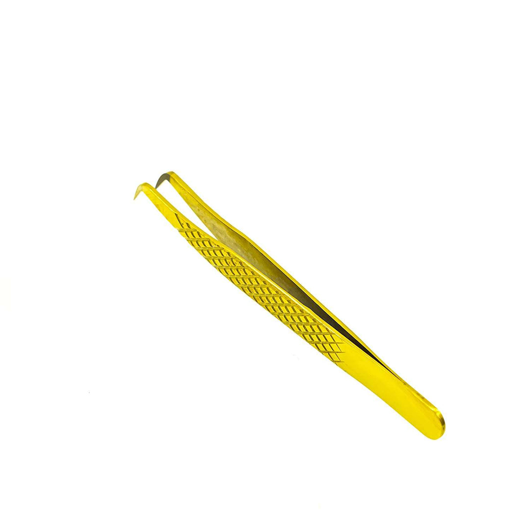 LAVISLASH VOLUME TWEEZERS | L-90 Shape | 4.8 inches 12cm | Gold Blue | Thin-Angled Precision Head For Creating Volume Fans