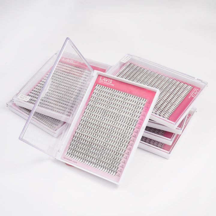 LAVISLASH 4D Narrow Medium Trays Mixed Length | 450 FANS | C CC D Curl | Promade Natural Fans Eyelashes Extensions 0.07 Thickness of Mink Lashes.