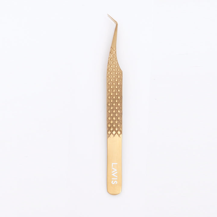 LAVISLASH CLASSIC TWEEZERS | L-45 Shape | 8mm tip12cm | Gold Blue | Easy To Separate Classic Lashes And Pick Up Individual Lashes From The Strip