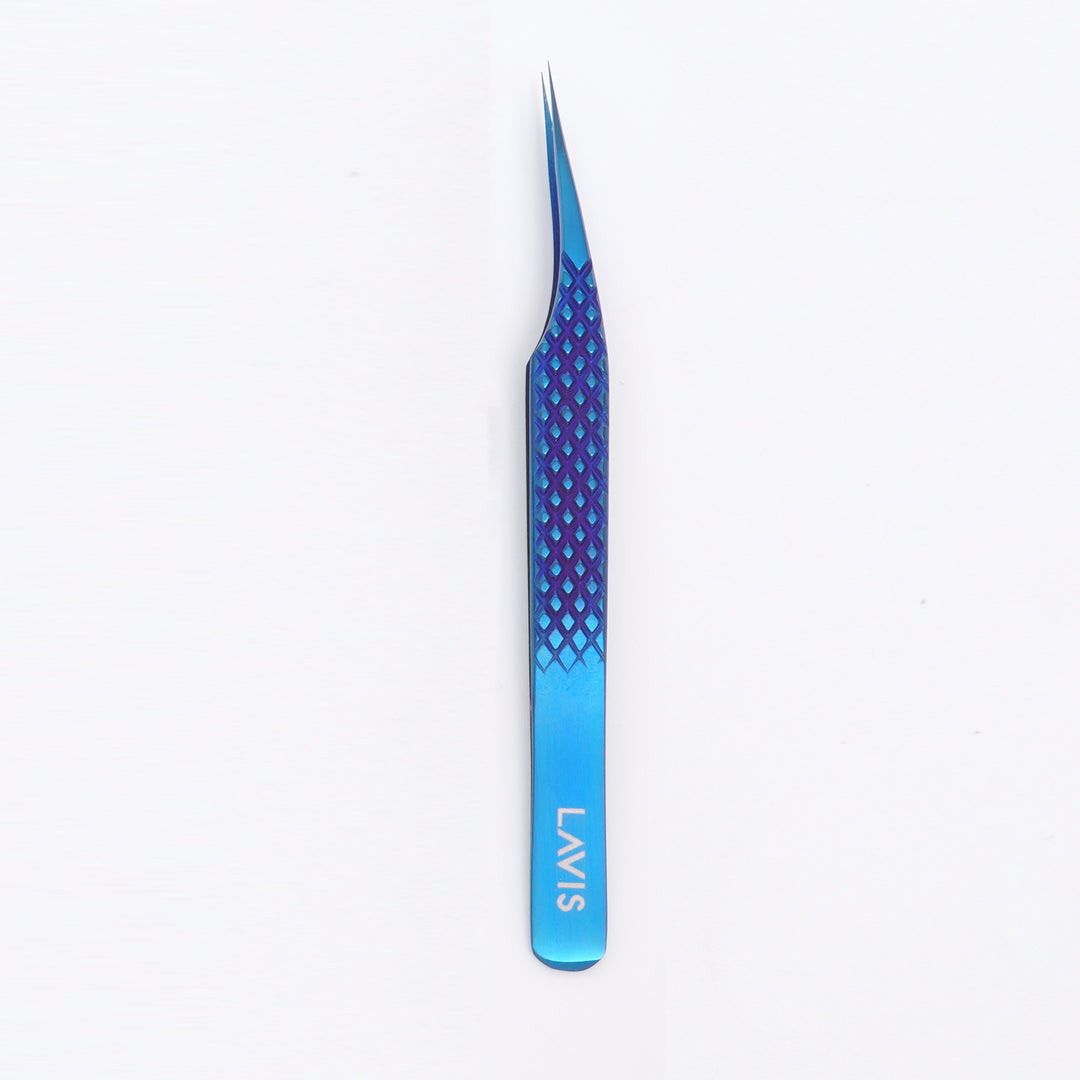 LAVISLASH STRAIGHT TWEEZERS | 4.8 inches 12cm | Gold Blue | Specially Designed With A Fine Tip To Isolate Individual Lashes