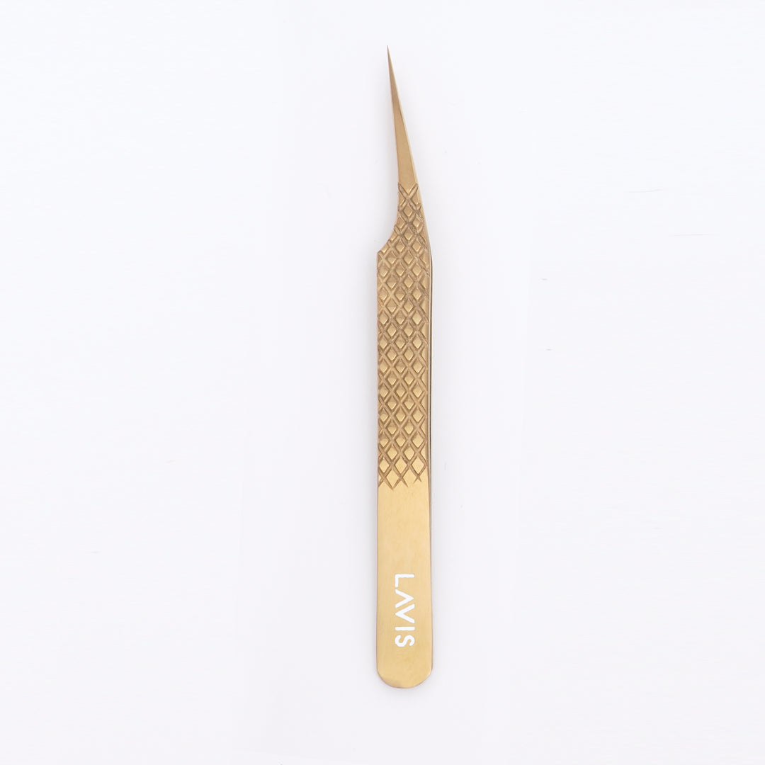 LAVISLASH STRAIGHT TWEEZERS | 4.8 inches 12cm | Gold Blue | Specially Designed With A Fine Tip To Isolate Individual Lashes