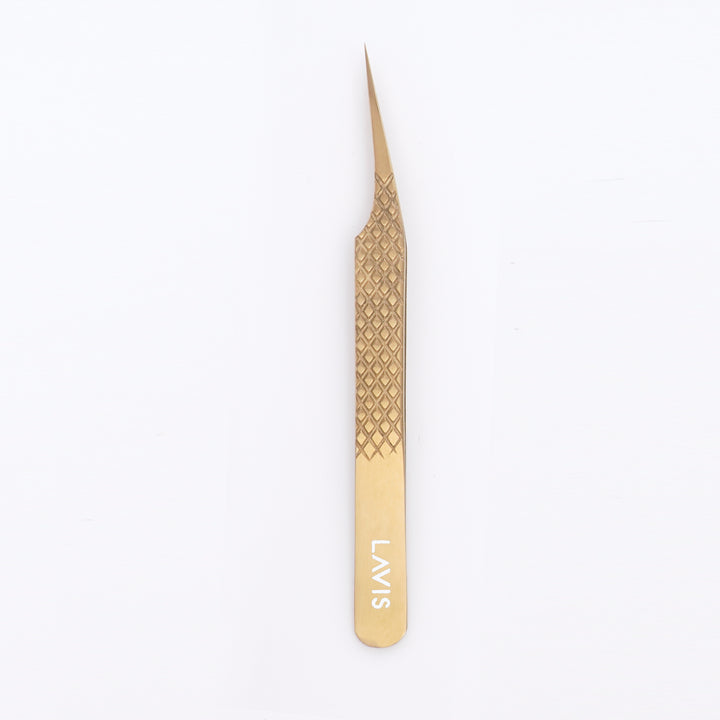 LAVISLASH STRAIGHT TWEEZERS | 4.8 inches 12cm | Gold Blue | Specially Designed With A Fine Tip To Isolate Individual Lashes