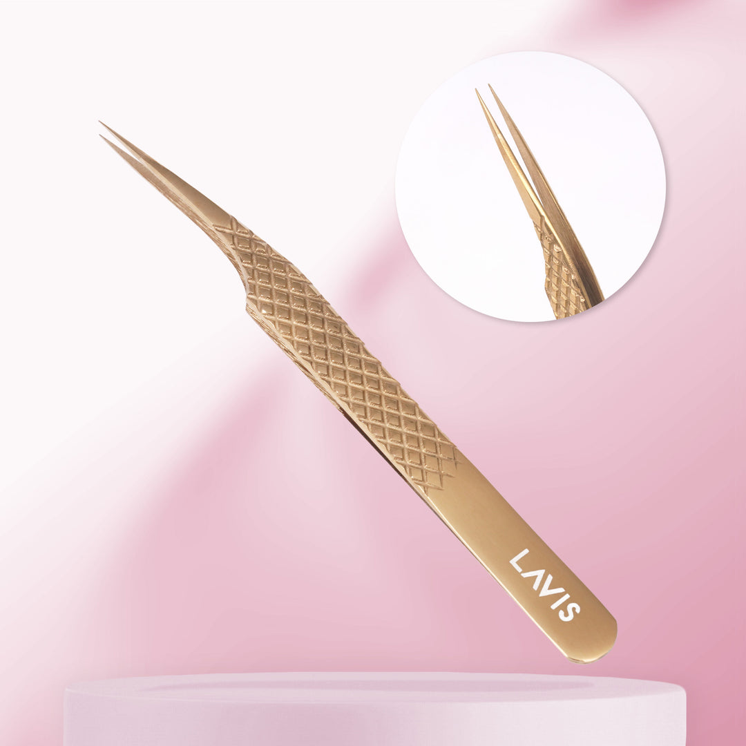 LAVISLASH STRAIGHT TWEEZERS | 4.8 inches 12cm | Gold Blue | Specially Designed With A Fine Tip To Isolate Individual Lashes