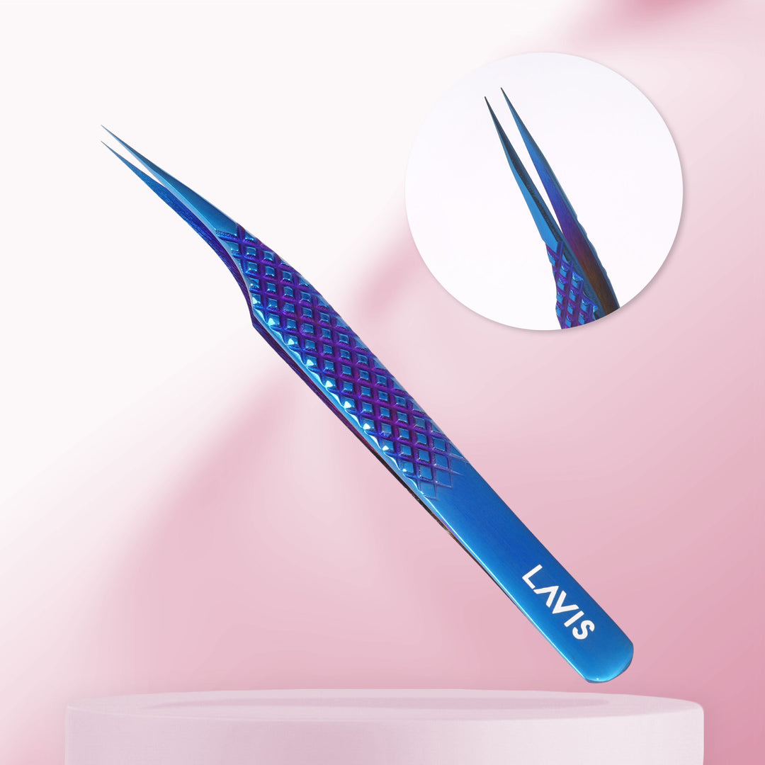 LAVISLASH STRAIGHT TWEEZERS | 4.8 inches 12cm | Gold Blue | Specially Designed With A Fine Tip To Isolate Individual Lashes