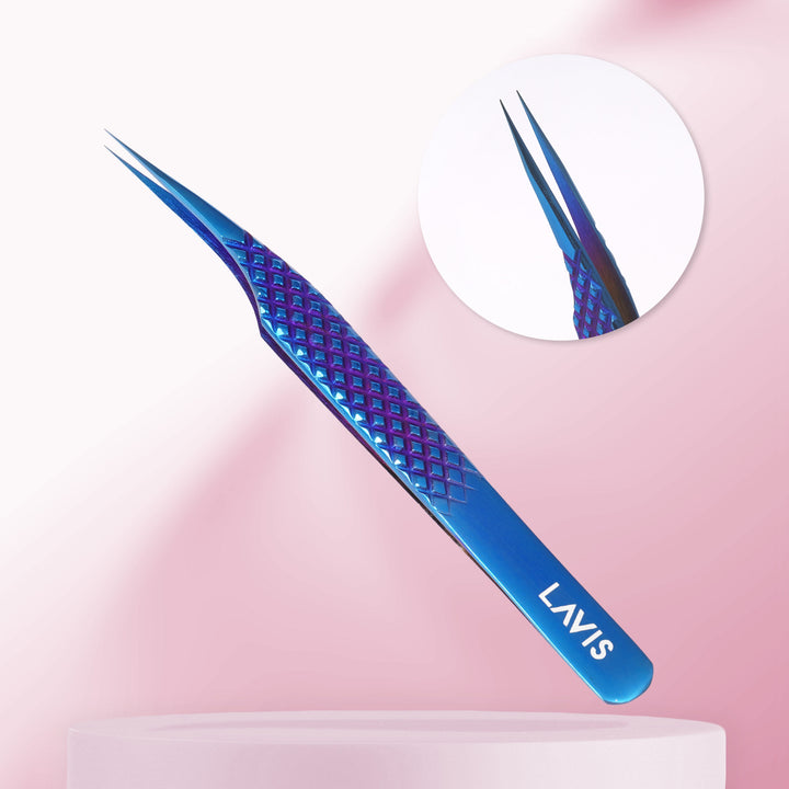 LAVISLASH STRAIGHT TWEEZERS | 4.8 inches 12cm | Gold Blue | Specially Designed With A Fine Tip To Isolate Individual Lashes